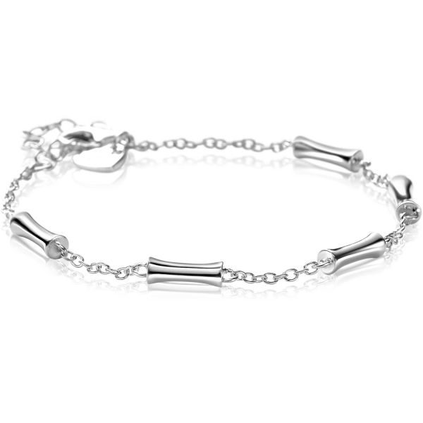 Pulsera de plata con eslabones alargados y detalles en forma de tubo.