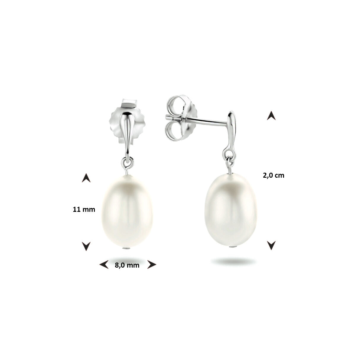 pendientes de perla plata rodiada