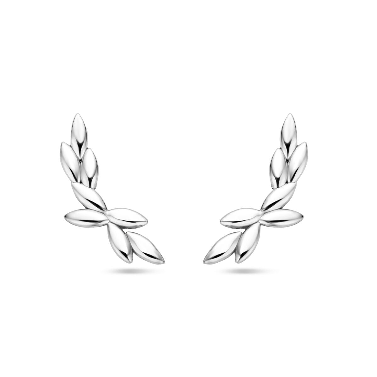 Pendientes de 20 mm en plata rodiada con diseño de hojas estilizadas.
