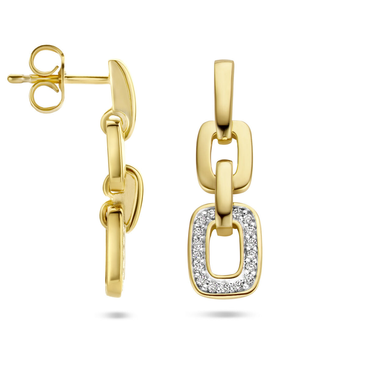 pendientes de cadena diamante 0.13ct (2x 0.065ct) h si oro amarillo 14K