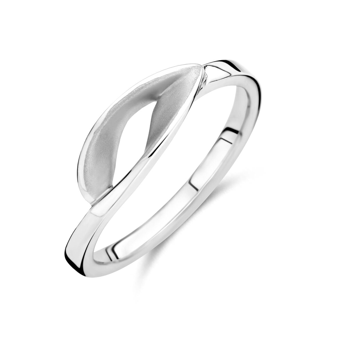 Anillo de plata 925 con acabado pulido y mate, de diseño moderno y forma ondulada.