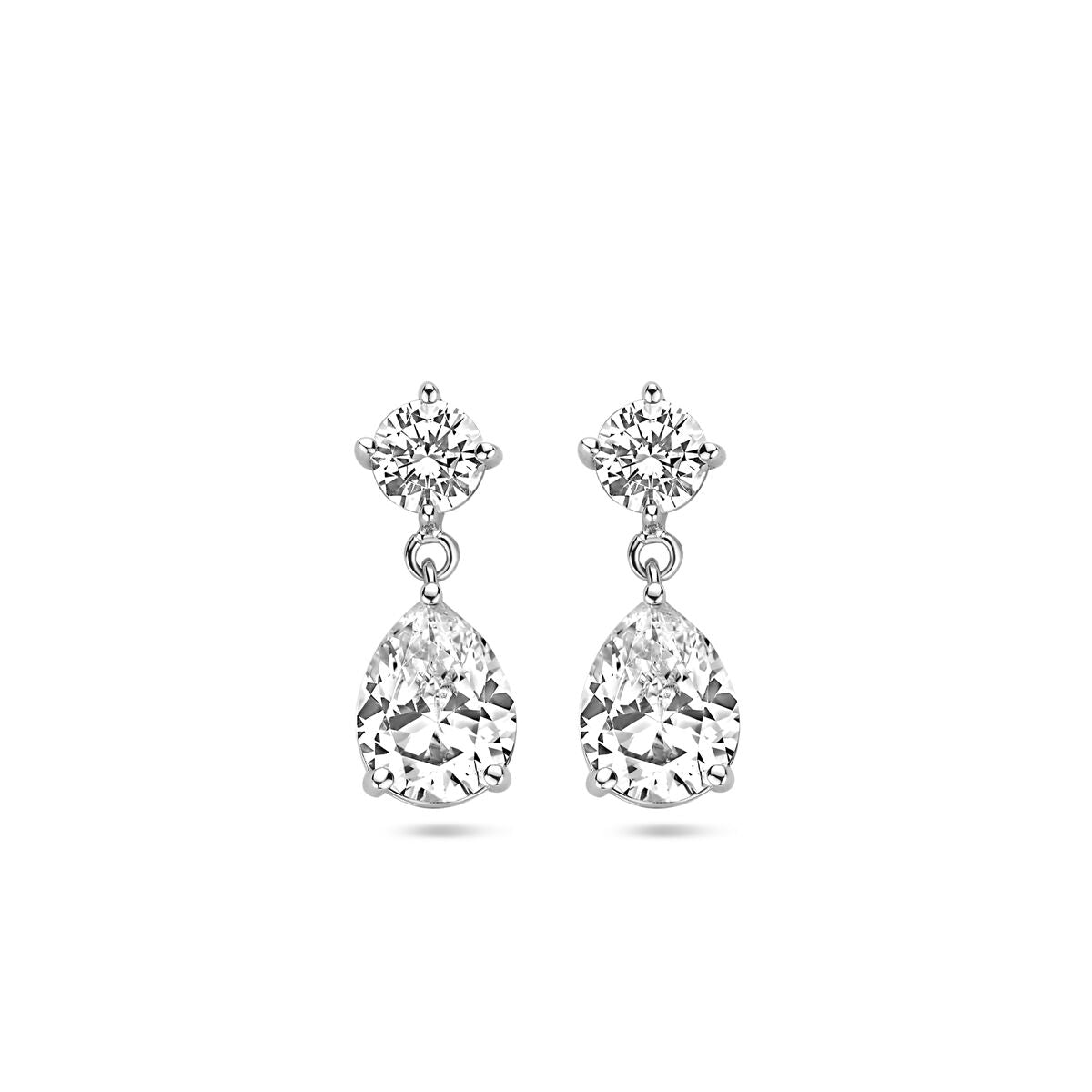 Pendientes largos de zirconia en forma de gota, color plateado y acabado rodiado de 20 mm.