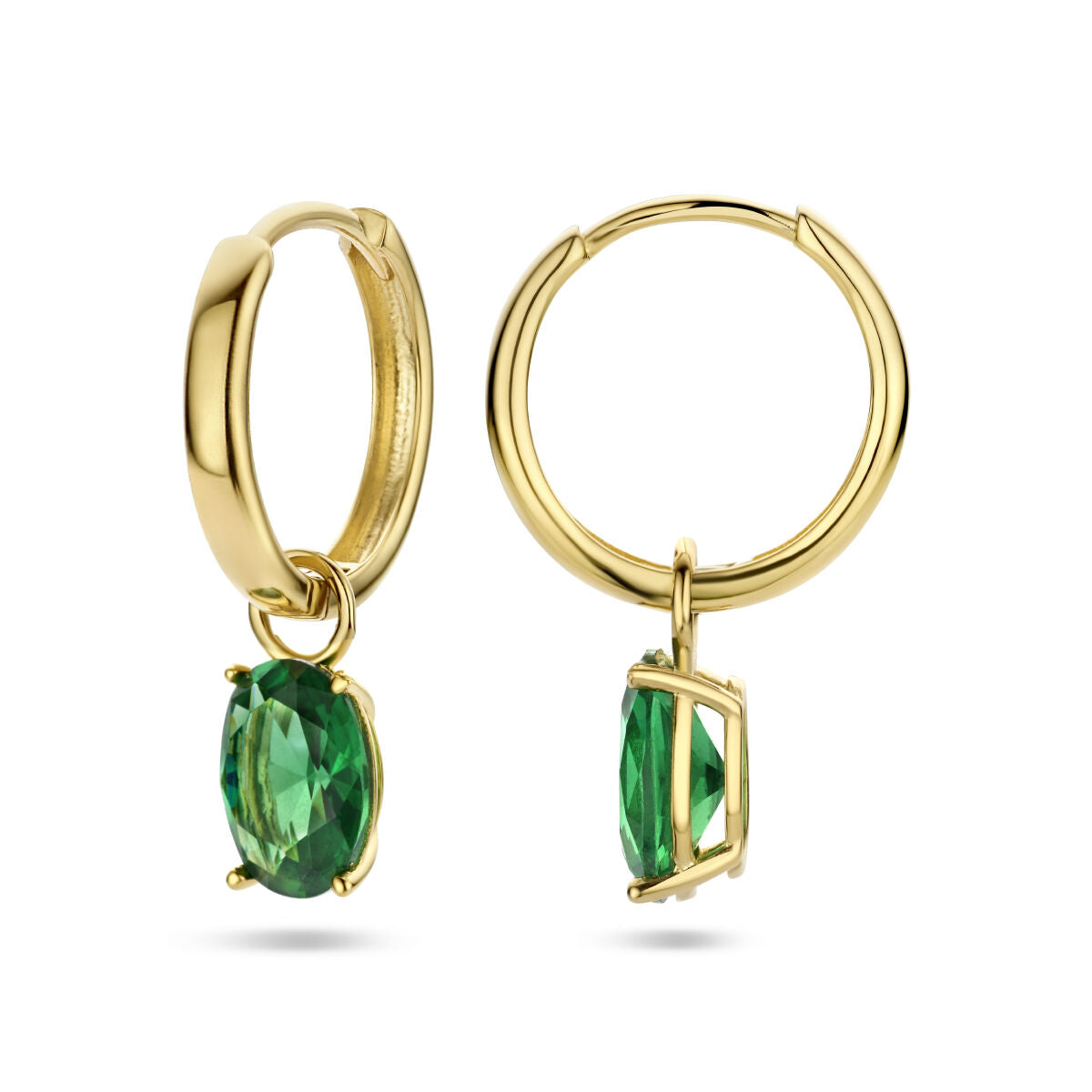 aros colgante verde circonita 14K oro amarillo