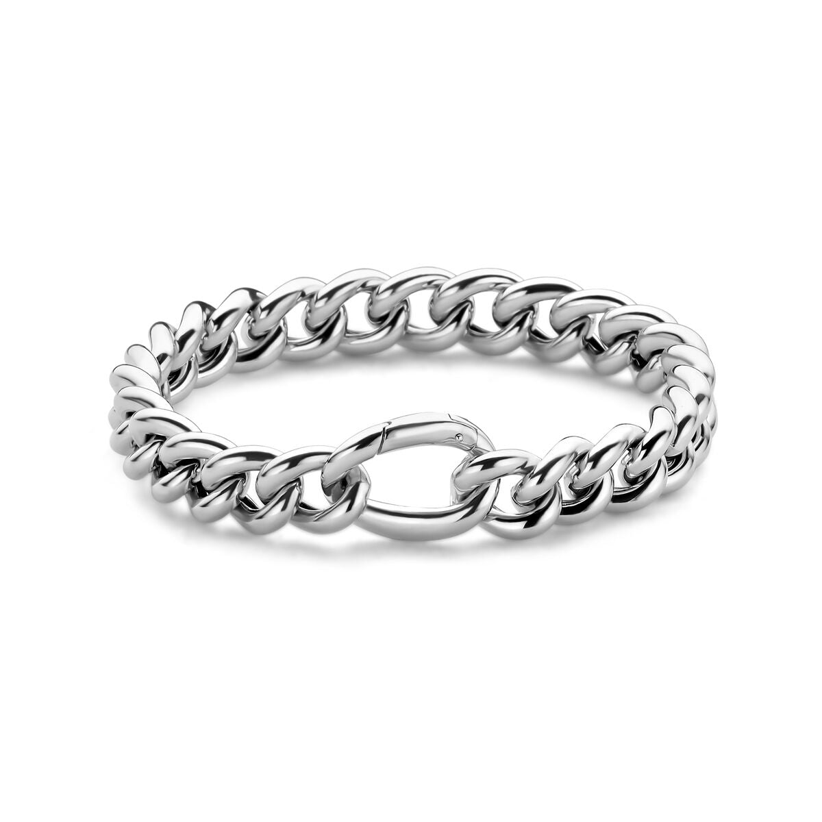Pulsera gourmette de 10,5 mm y 20 cm en plata rodiada con eslabones brillantes.