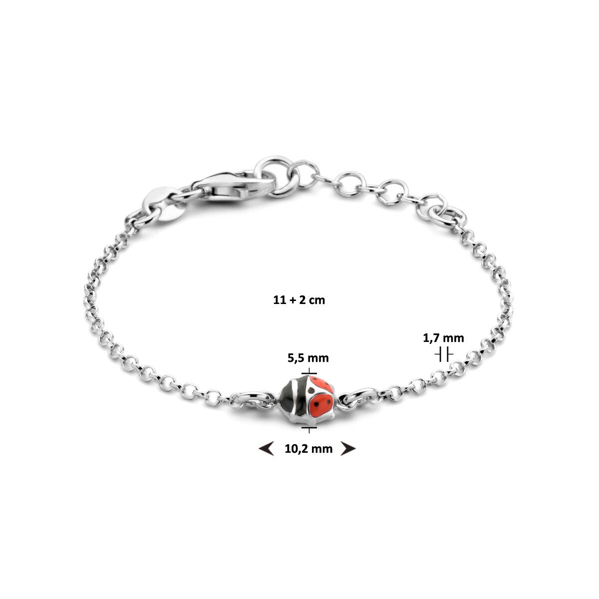 pulsera mariquita 11 + 2 cm plata rodiada