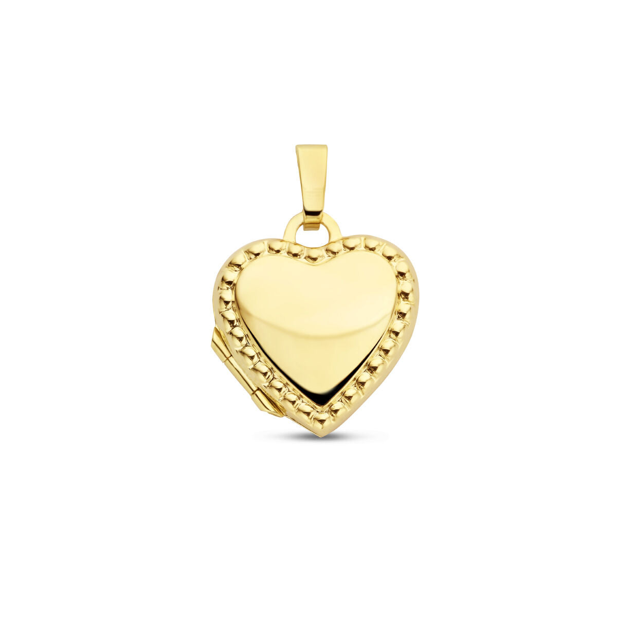 Colgante en forma de corazón de 14K oro amarillo con detalles de bolitas.
