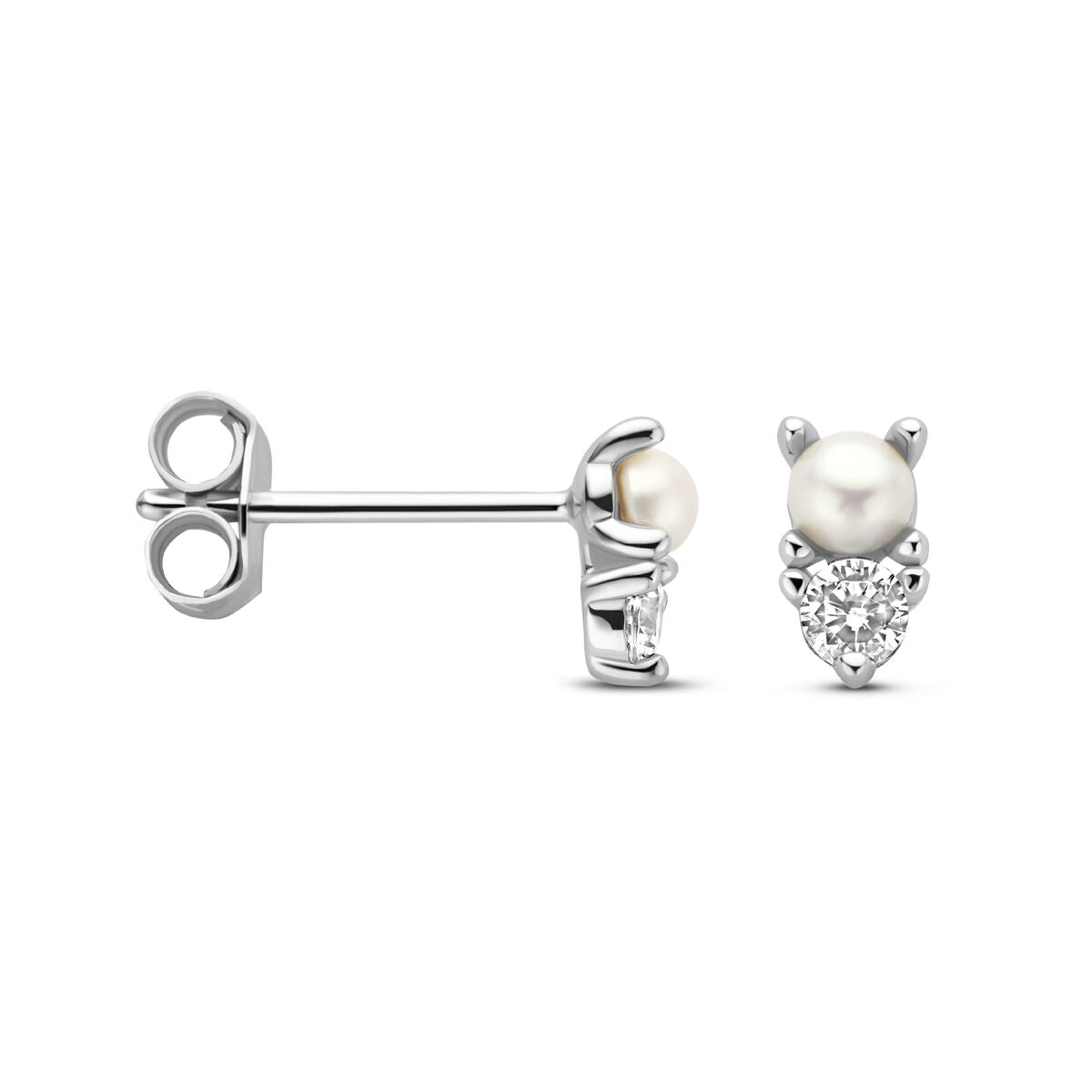 pendientes de botón de perla y circonita en plata rodiada