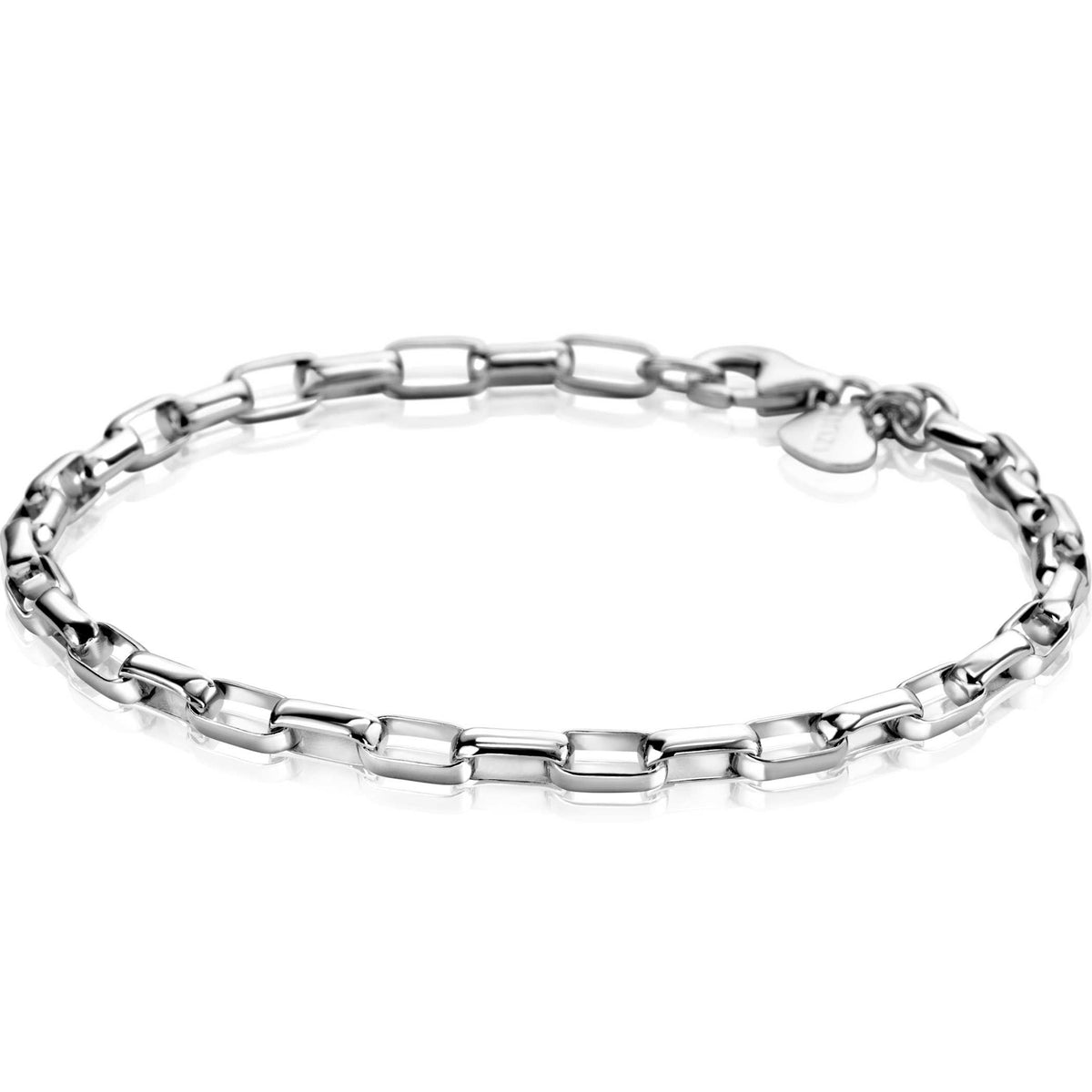 Pulsera de plata con eslabones alargados y cierre de langosta.