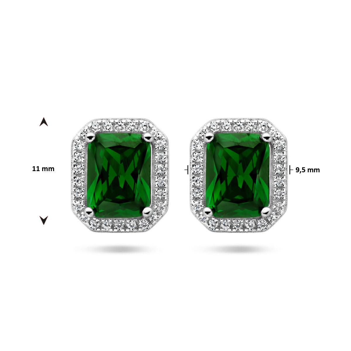 pendientes de botón verde y blanco circonita halo plata rodiada