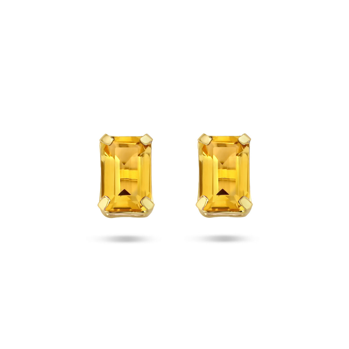 Pendientes de citrino en oro amarillo de 14 quilates con forma rectangular.