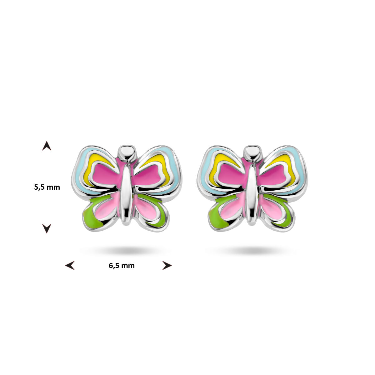 pendientes de botón mariposa plata rodiada