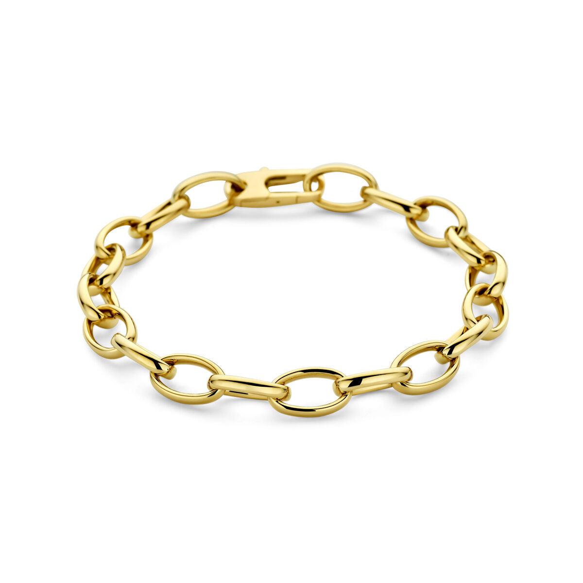 Pulsera dorada de 14k con eslabones ancla de 8 mm.