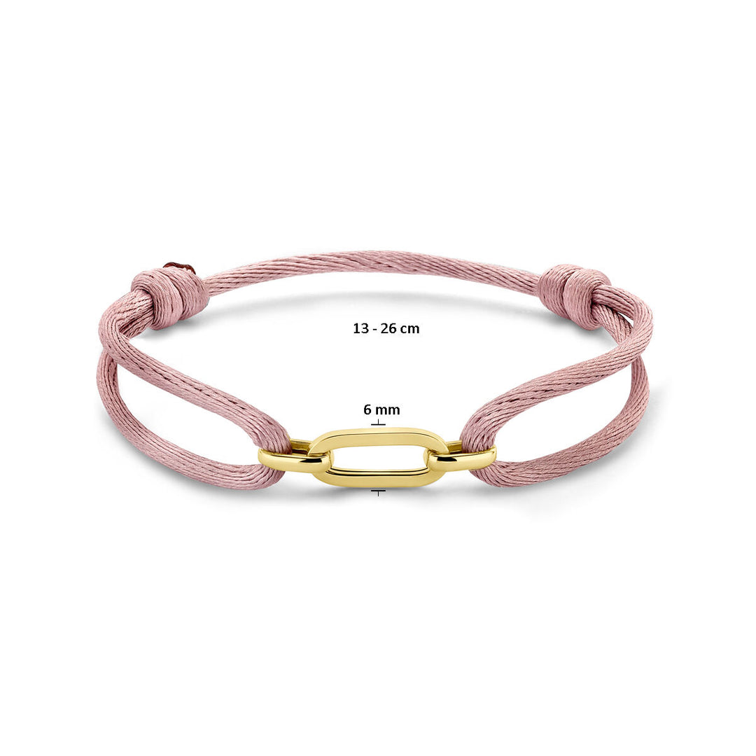 armband satijn zacht roze 13 - 26 cm 14K goud met rubber/nylon/leer