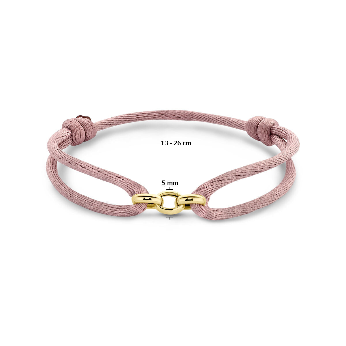 pulsera satén suave rosa 13 - 26 cm 14K oro con goma/nylon/cuero