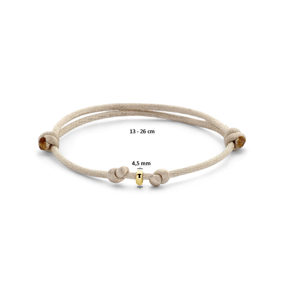 pulsera satén beige 13 - 26 cm 14K oro con goma/nylon/cuero
