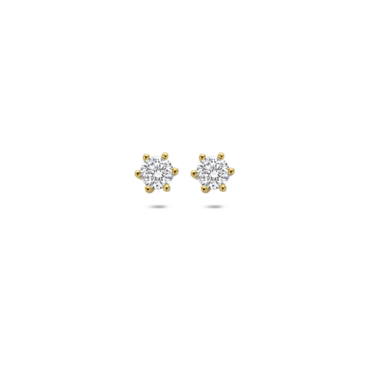 Pendientes de oro amarillo de 14k con diamantes cultivados en laboratorio, en forma de flor.