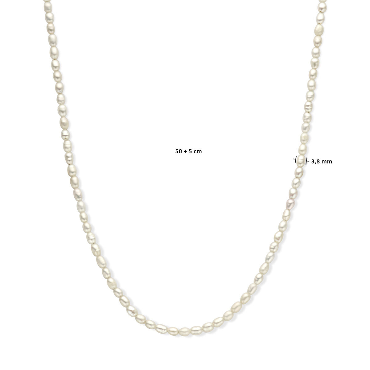 collar perla 3,8 mm 50 + 5 cm plata rodiado