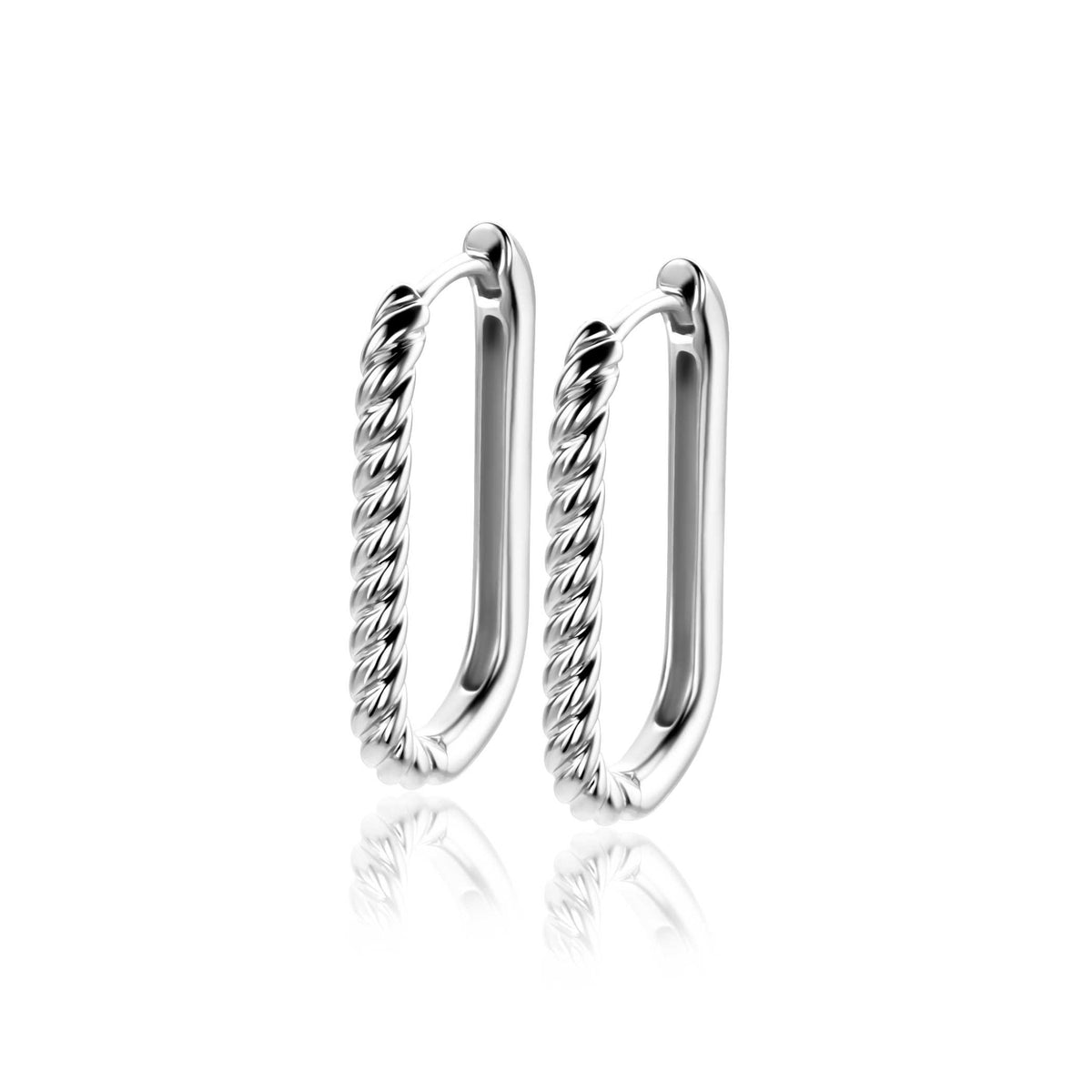 Pendientes de aro plateados con un diseño trenzado en el borde.