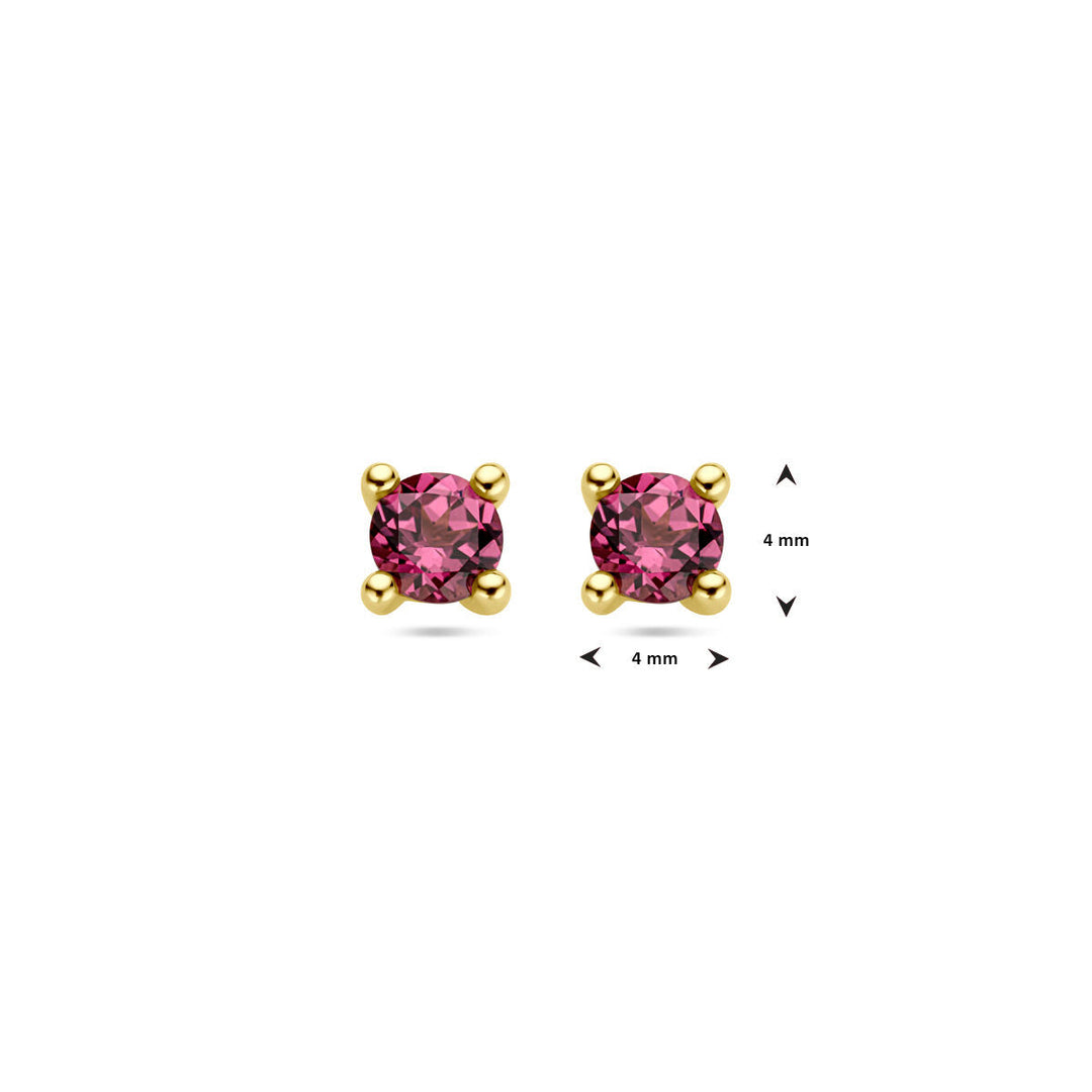 oorknoppen roze rhodoliet 14K geelgoud