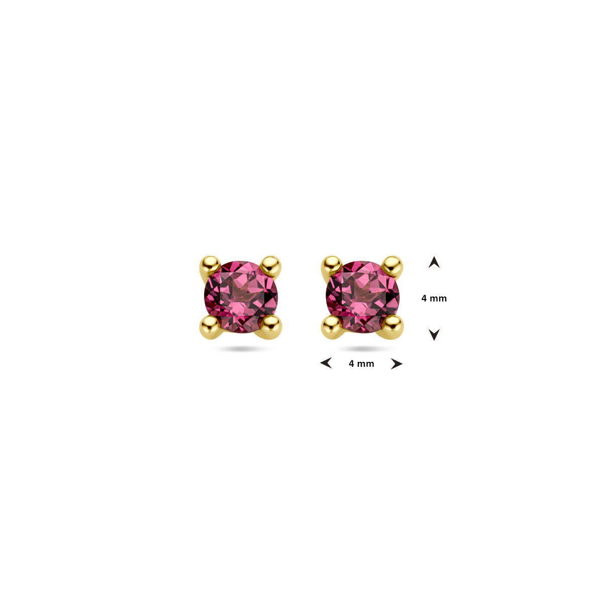 pendientes de botón de rodolita rosa en oro amarillo de 14K