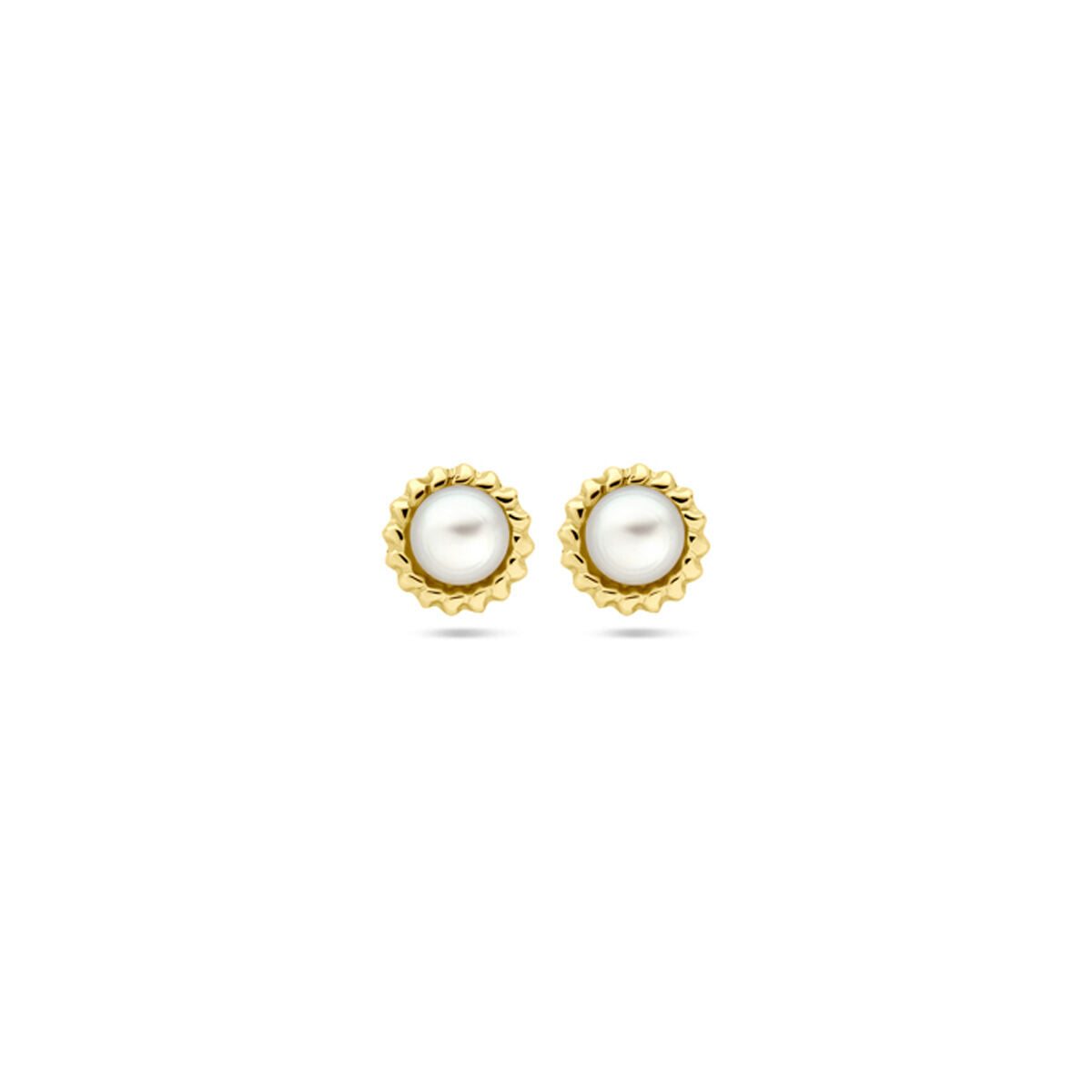 Pendientes de primera puesta de perla de 5,0 mm con montura de oro amarillo de 14K.