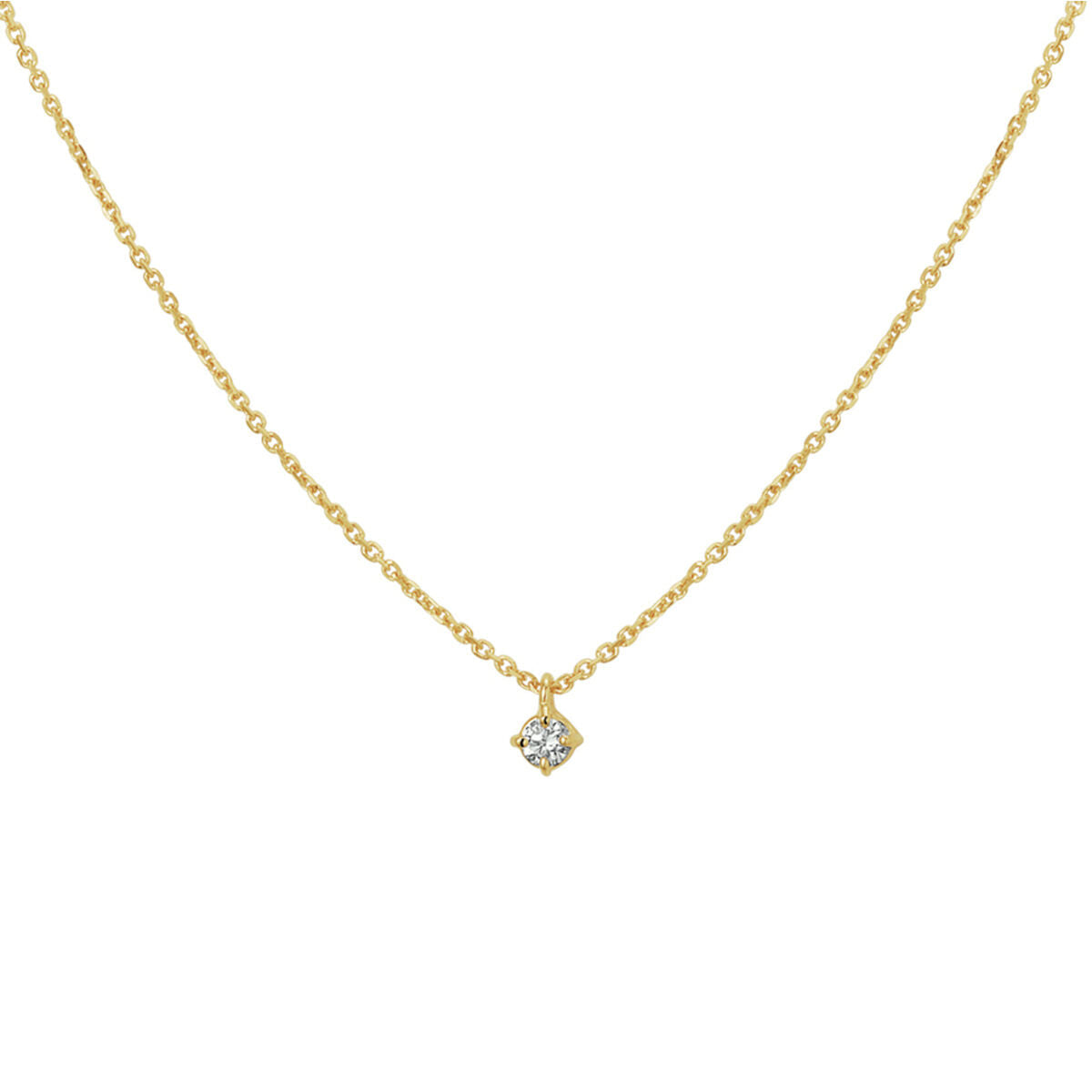 Collar de oro amarillo de 14K con un diamante de 0.10 ct en forma de brillante.