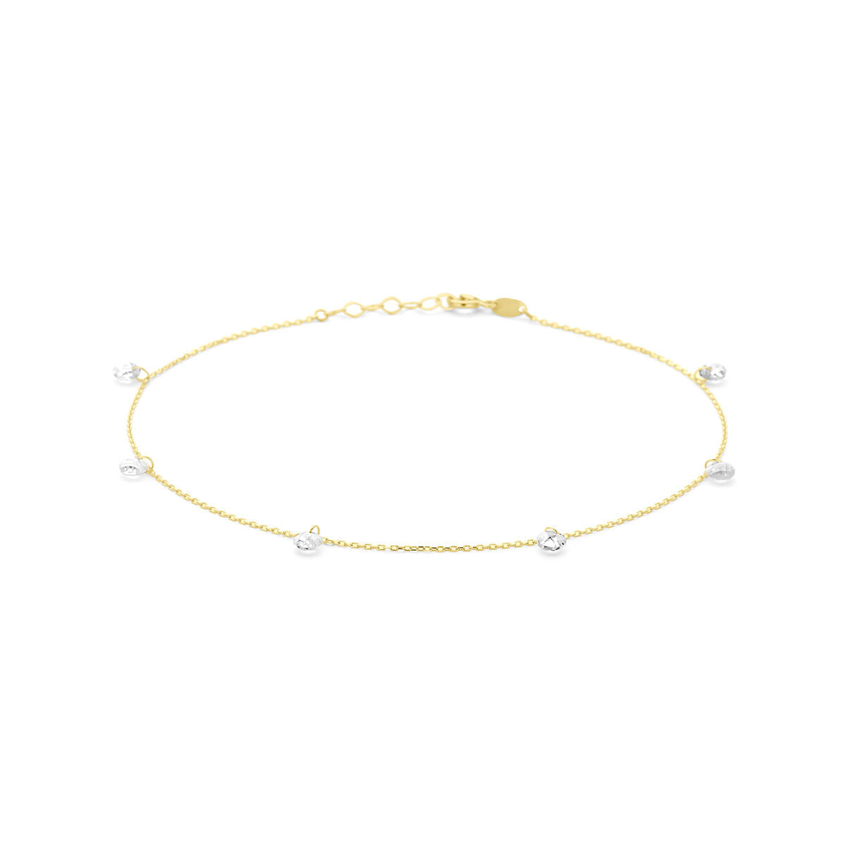Pulsera de 14K en oro amarillo con circonitas de 1,0 mm, ajustable de 24 a 26 cm.