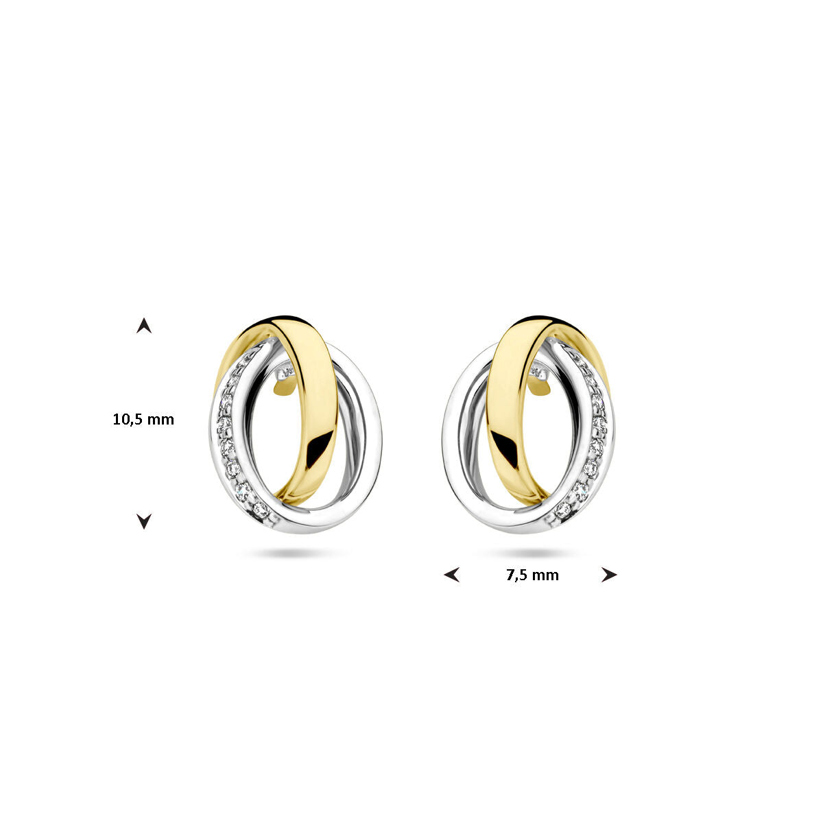 pendientes de botón diamante 0.05ct (2x 0.025ct) h si oro bicolor amarillo/blanco