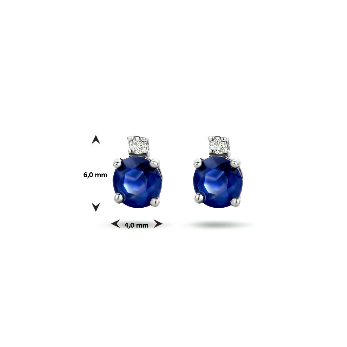 pendientes de botón de zafiro y diamante (2x 0.015ct) h si 14K oro blanco