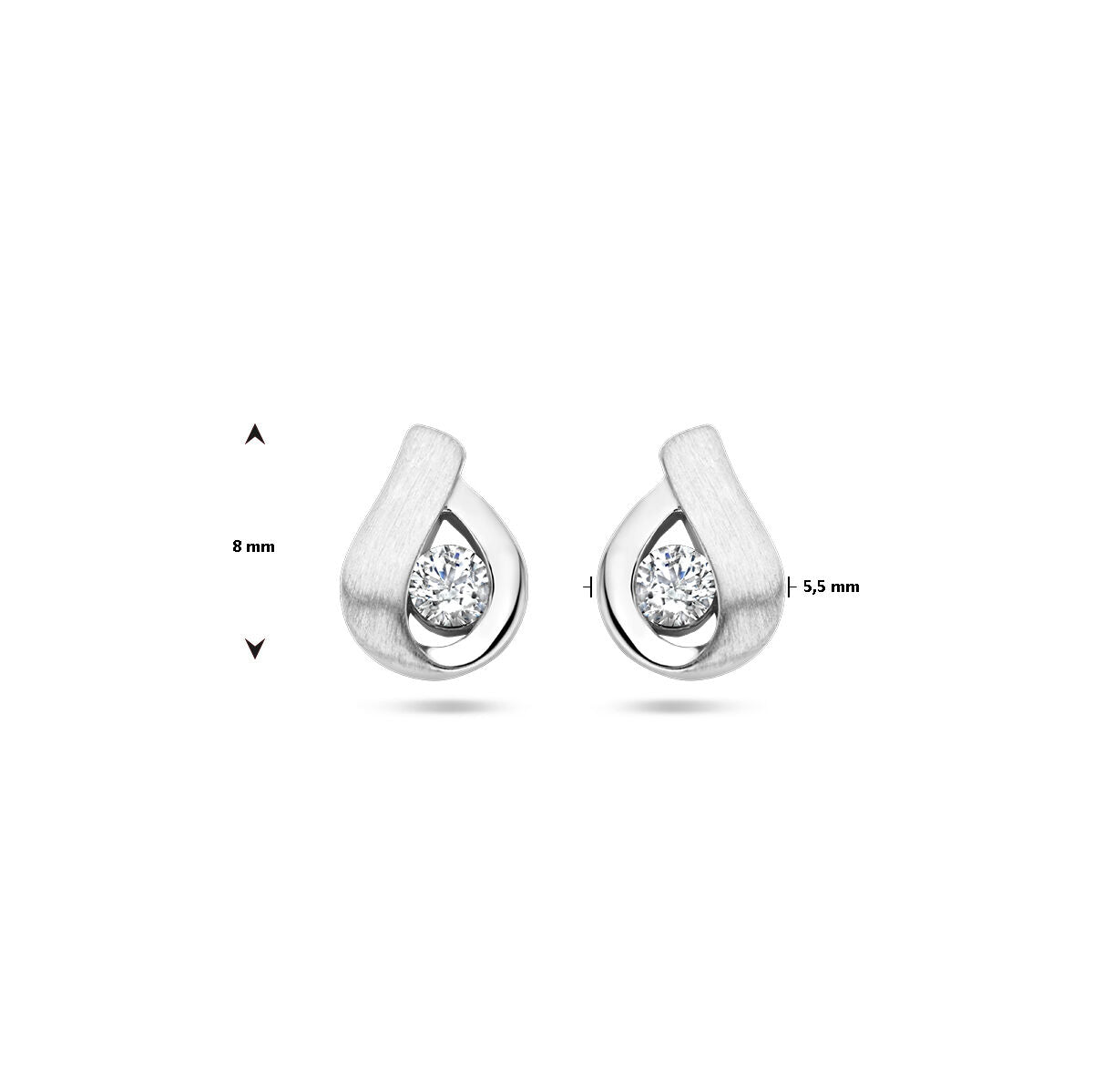 pendientes de botón de zirconia poli/mate en plata rodiada