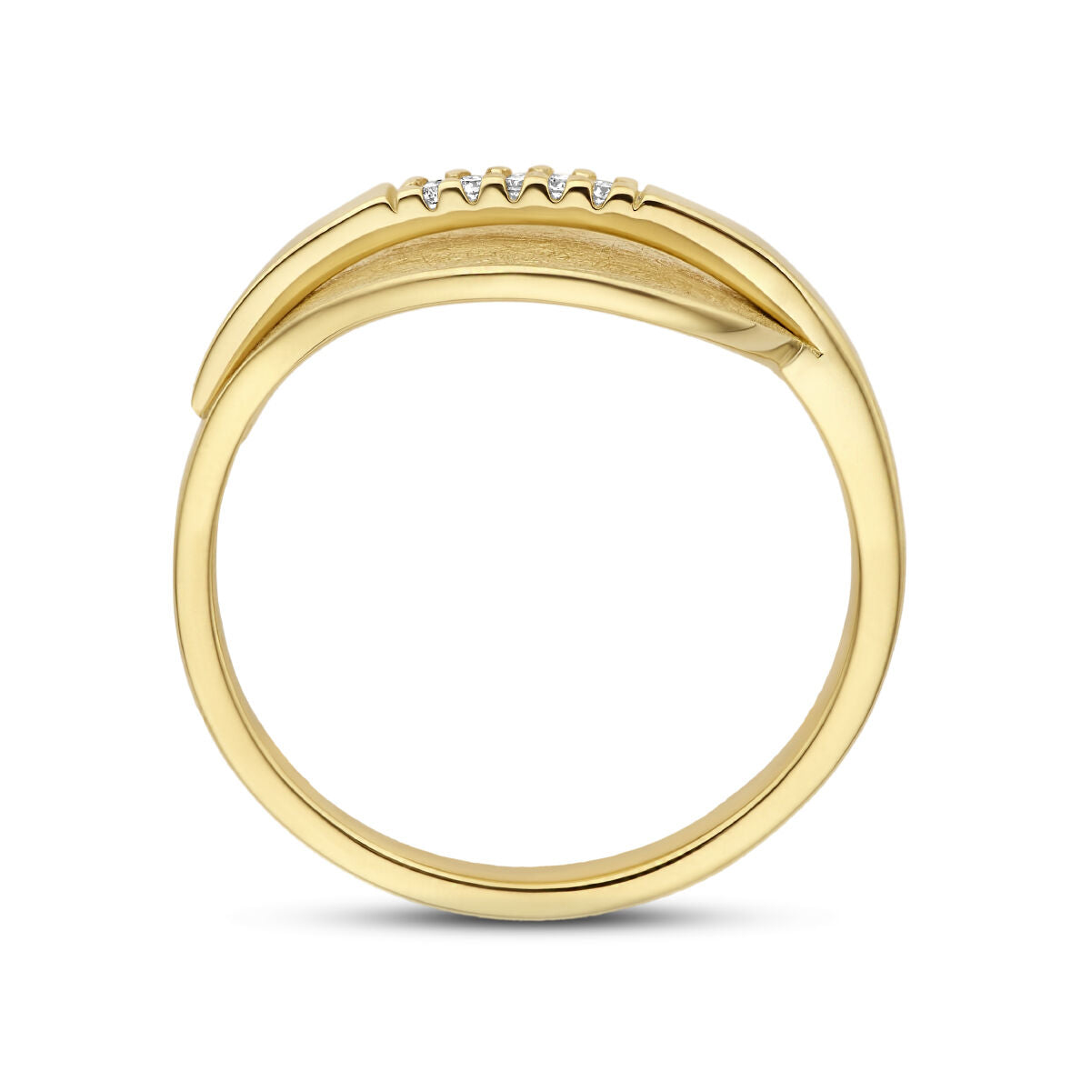 anillo hoja rayado diamante 0.025ct h si oro amarillo 14K