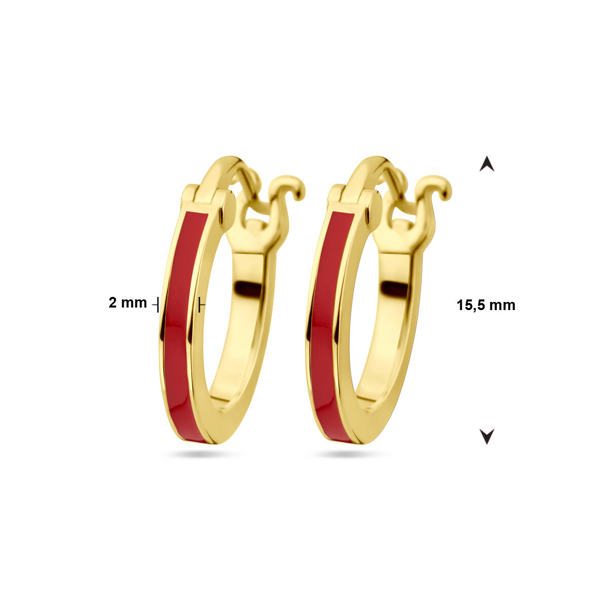 Aros chapados en oro con esmalte rojo