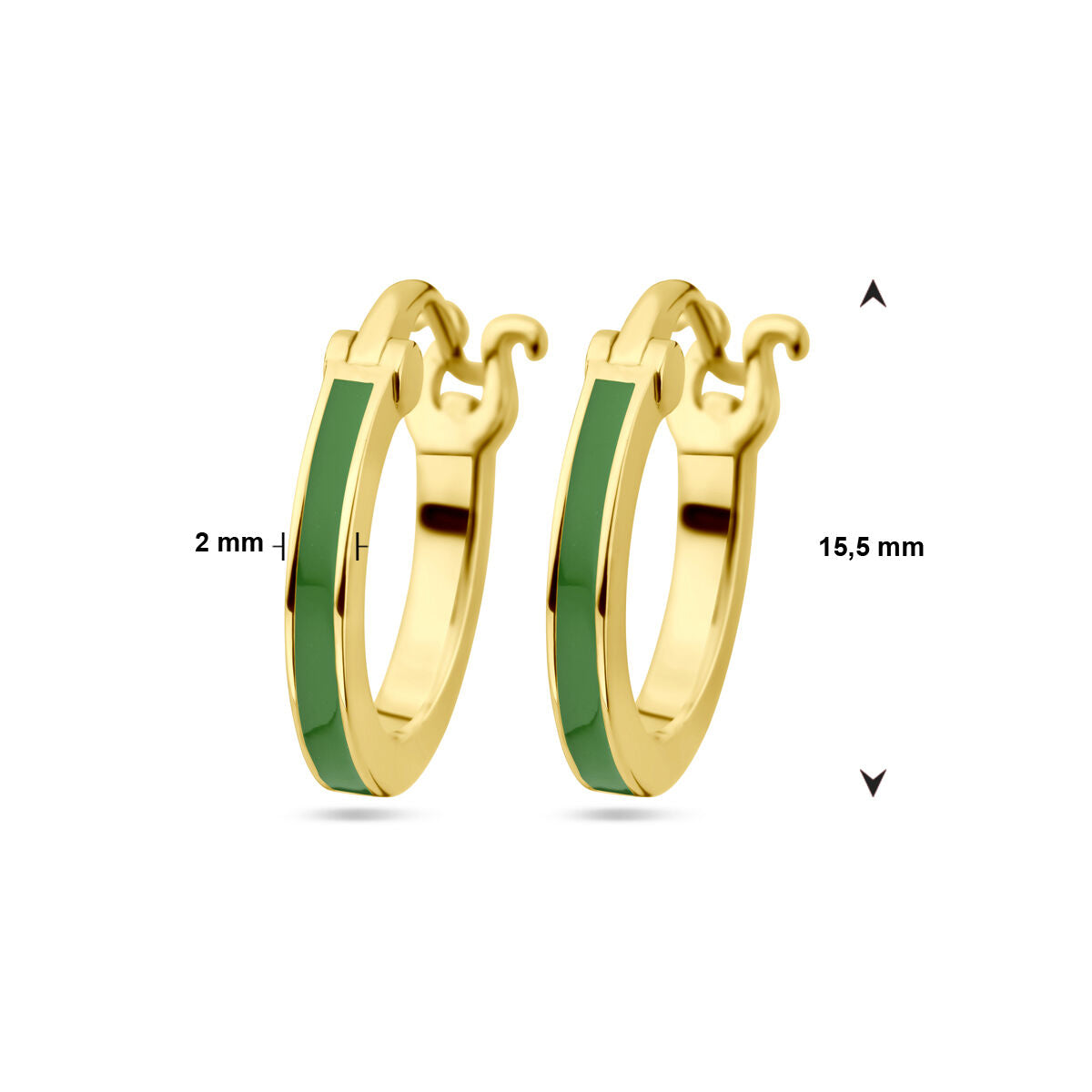 Aros chapados en oro de plata con esmalte verde