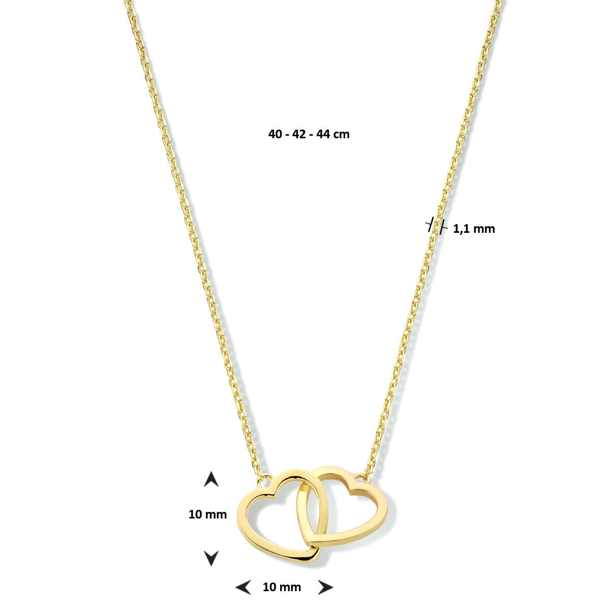 collar de corazones 40 - 42 - 44 cm 14K oro amarillo