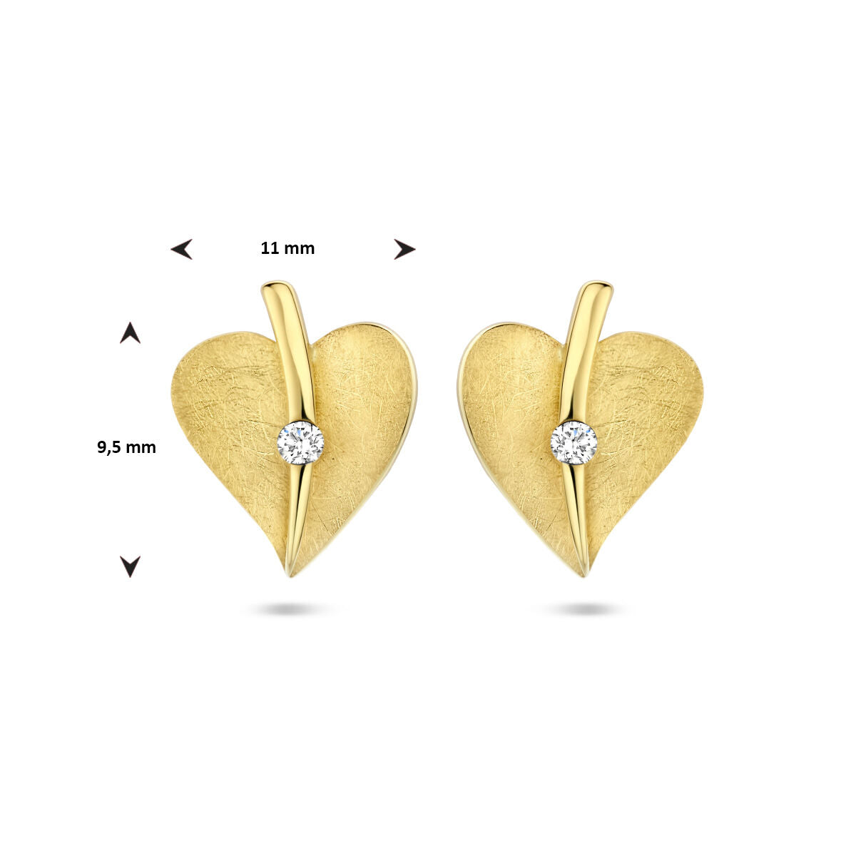 pendientes de botón corazón rayado diamante 0.04ct (2x 0.02ct) h si 14K oro amarillo