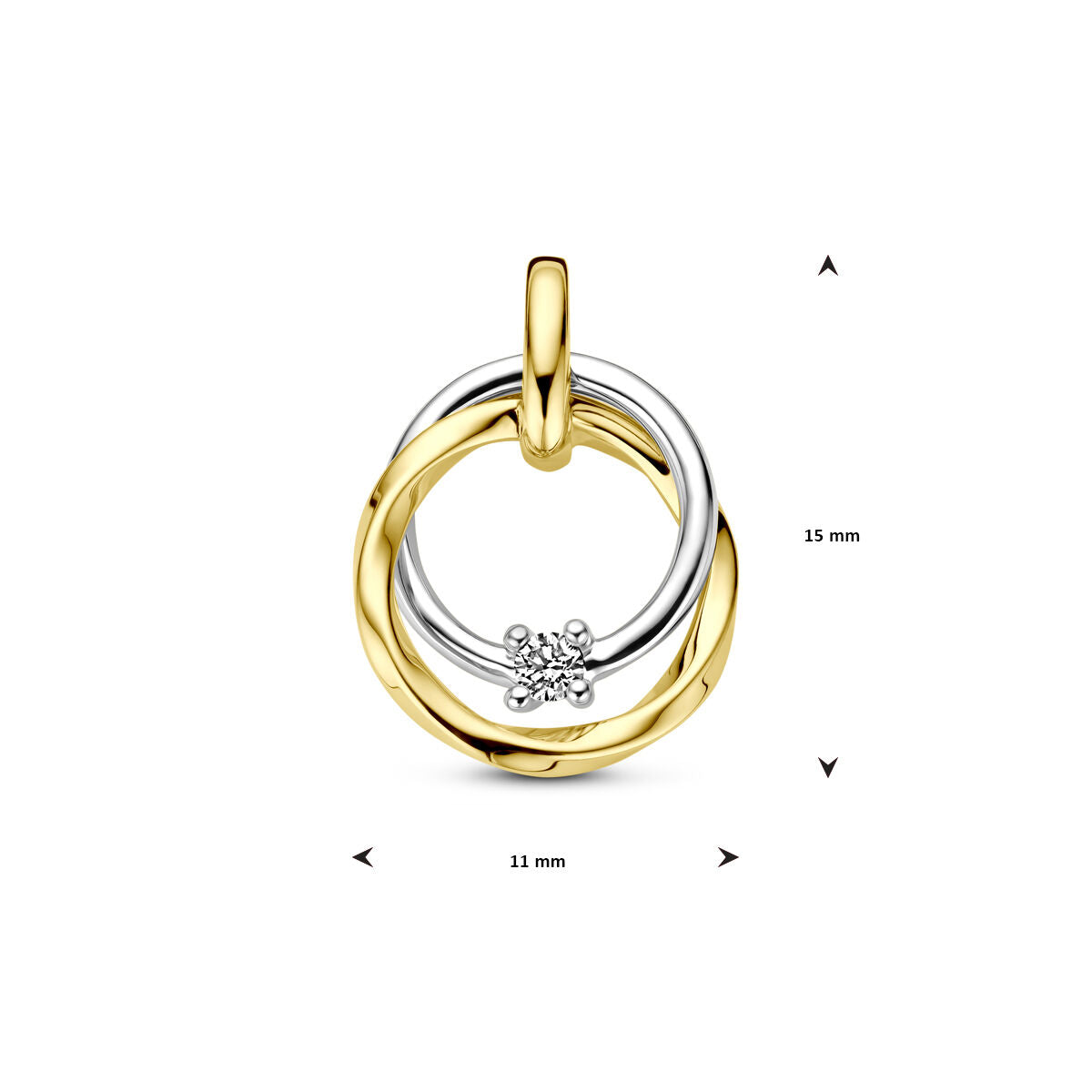 colgante diamante 0.03ct h si oro bicolor amarillo/blanco