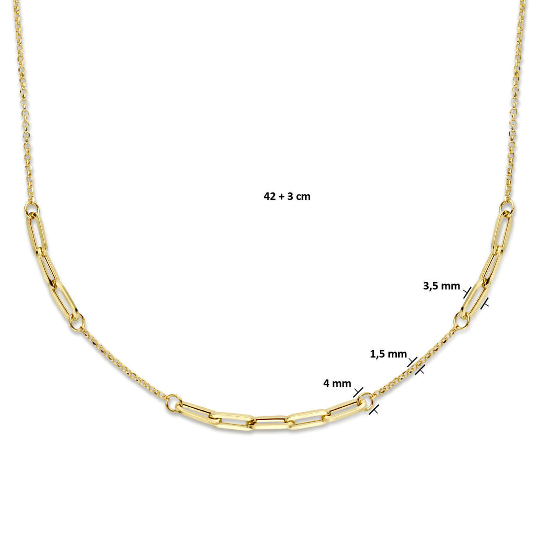 combi-collier jasseron en paperclip 3,5 mm 42 + 2 cm 14K geelgoud