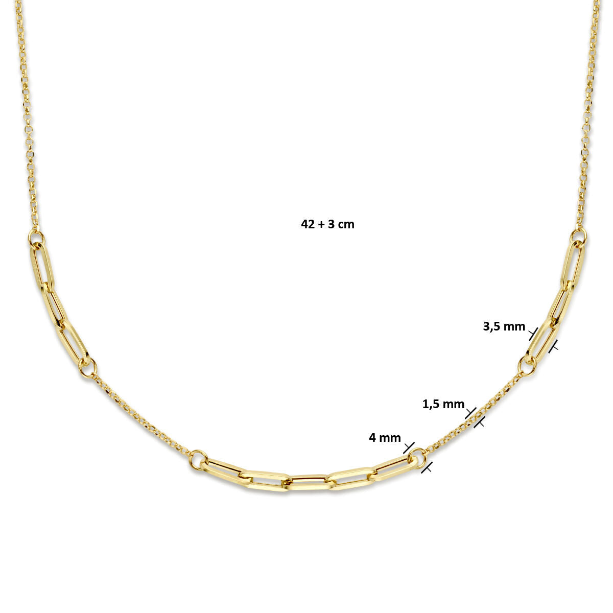 collar combinado jasseron y paperclip 3,5 mm 42 + 2 cm oro amarillo 14K