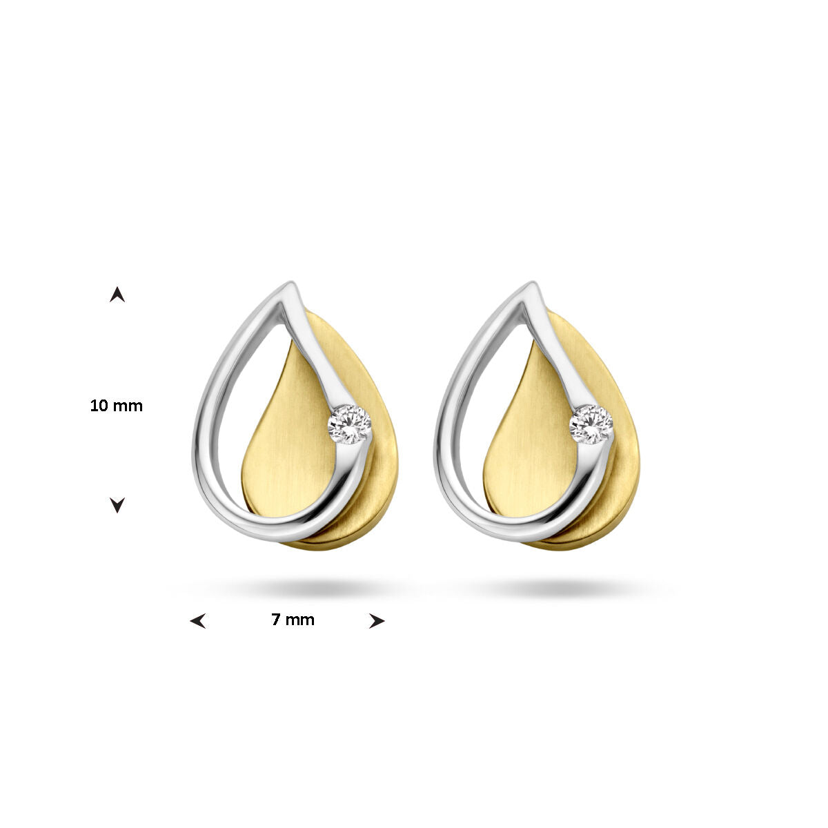 pendientes de botón diamante 0.03ct (2x 0.015ct) h si 14K oro bicolor amarillo/blanco
