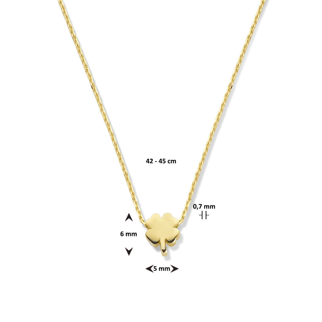 Gouden dames ketting klavertje 14K