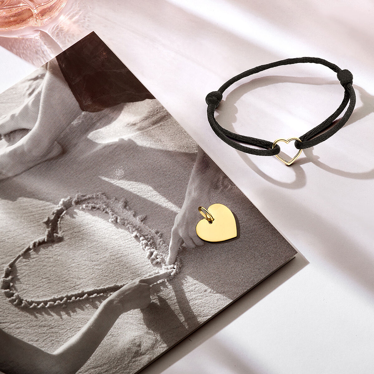 pulsera de satén corazón 14K oro con goma/nylon/cuero
