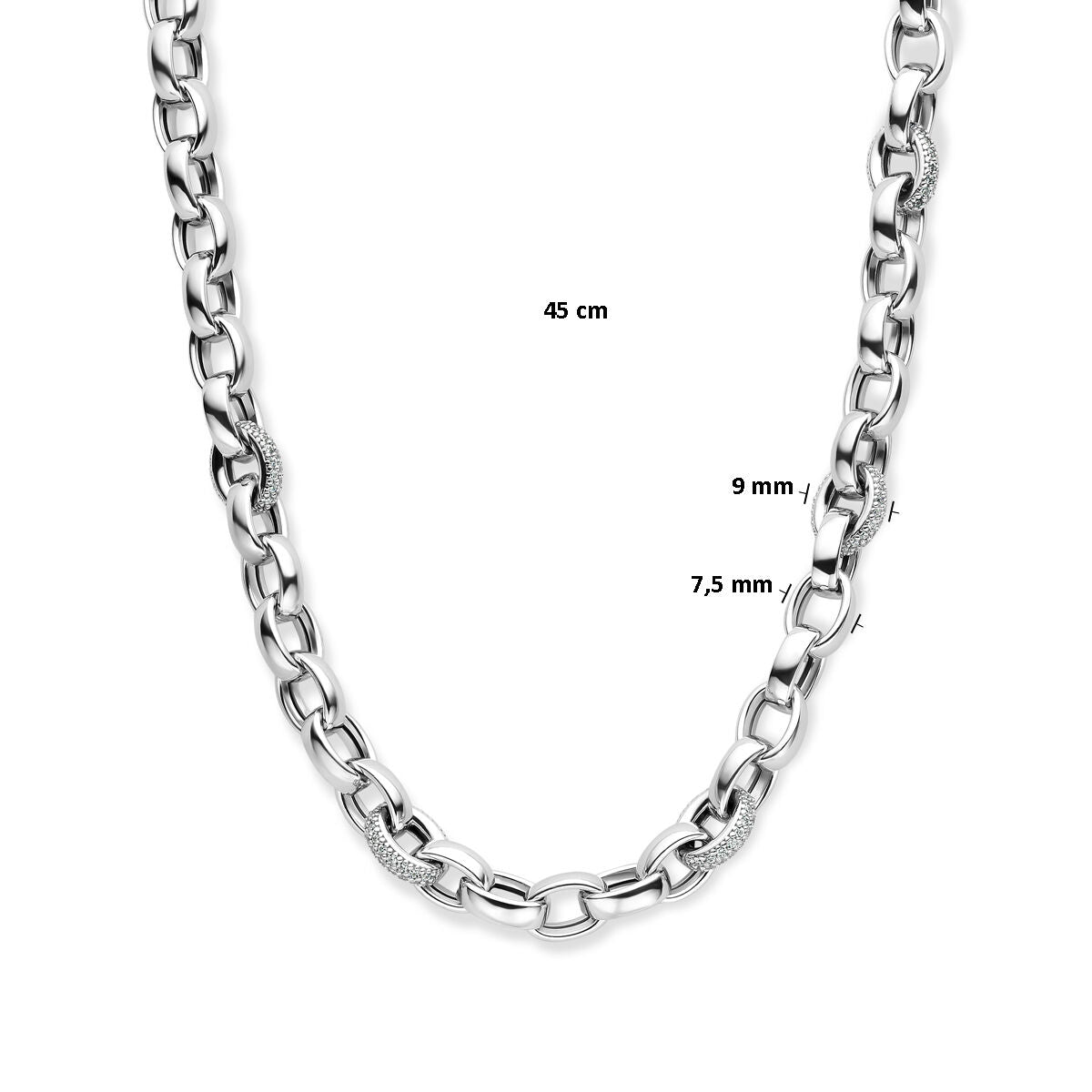 collar jasseron ovalado circonita 7,5 mm 45 cm plata rodiado