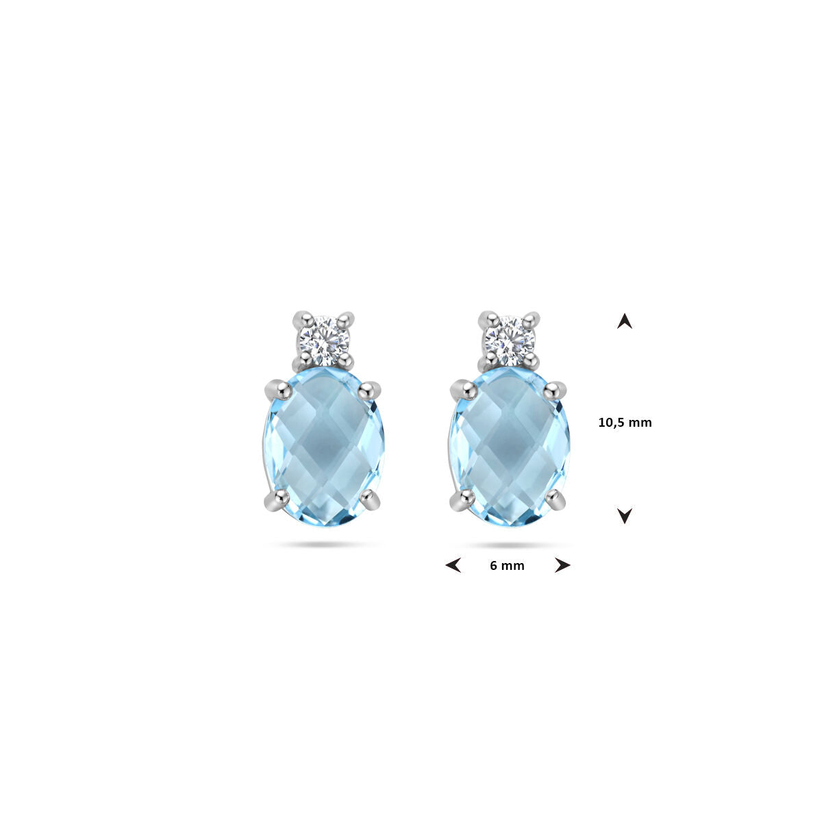 pendientes de botón de topacio azul y circonita en plata rodiada