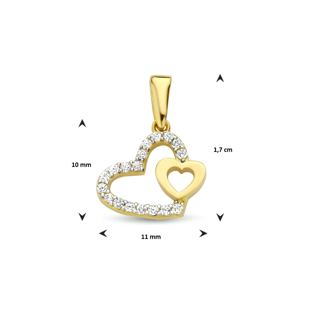 colgante de corazones de circonita en oro amarillo de 14K