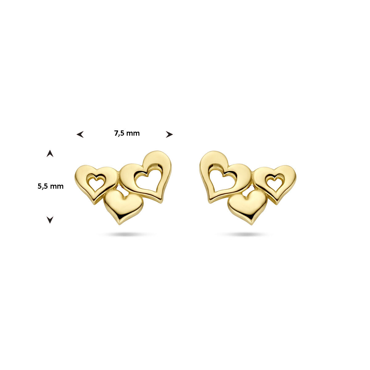 pendientes de botón corazones 14K oro amarillo