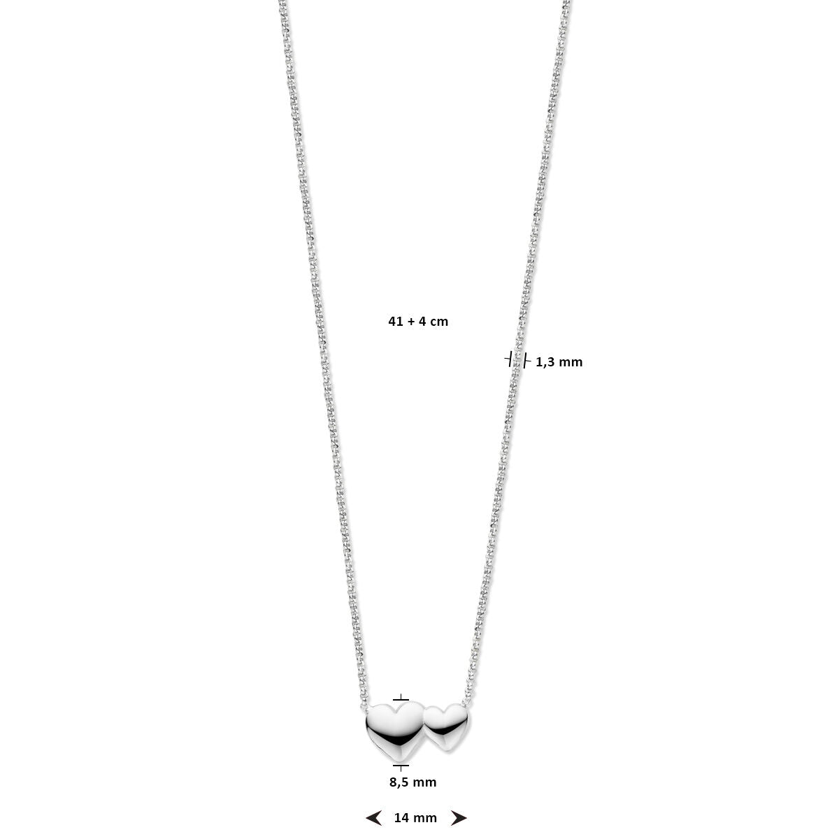 collar de corazones 41 + 4 cm plata rodiada