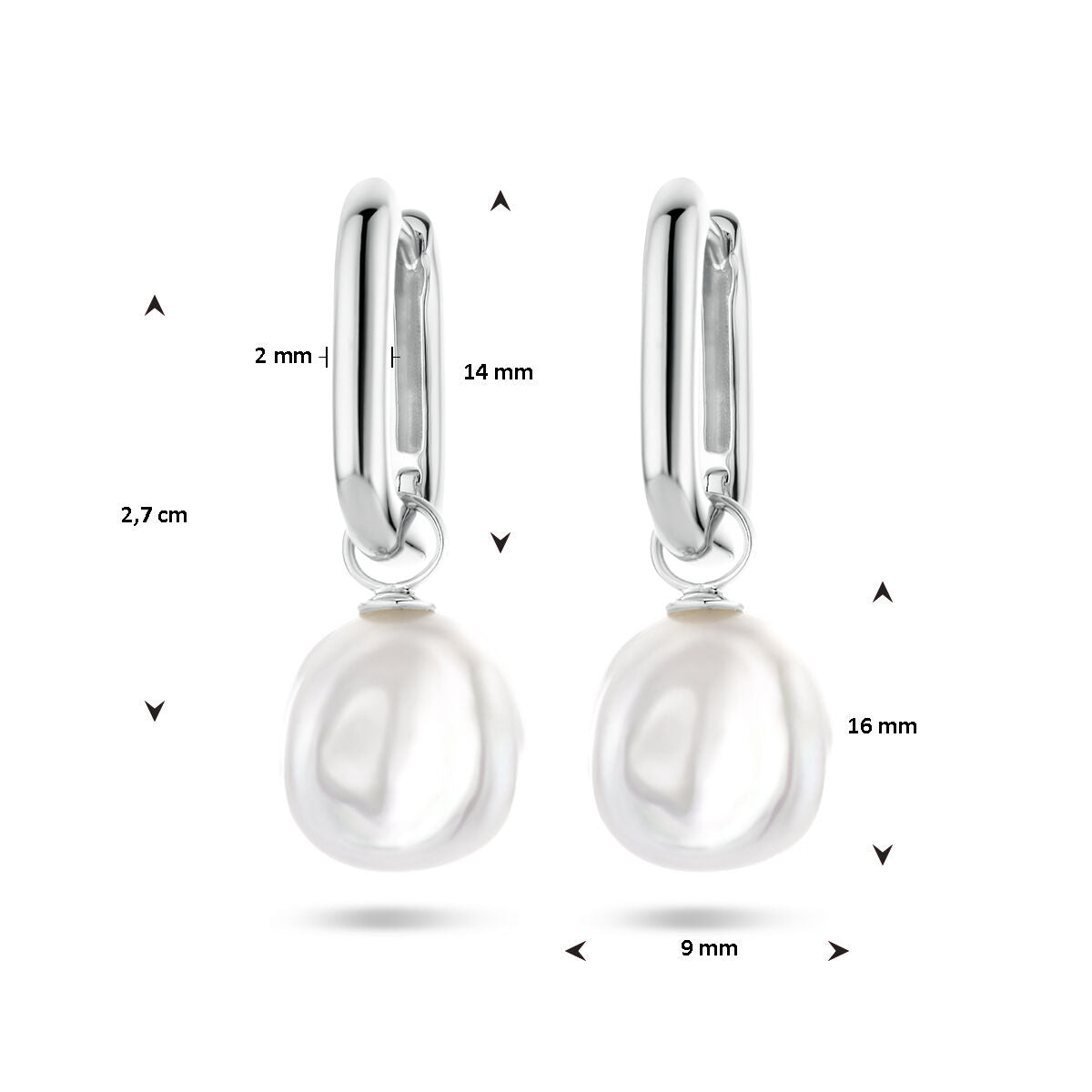 aros paperclip barroco perla plata rodiado