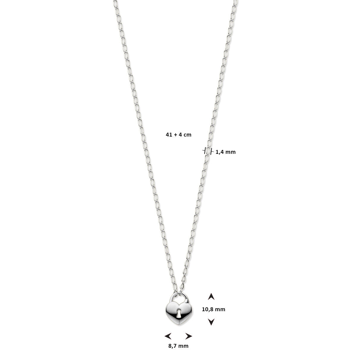 Collar de mujer plata corazón y candado rodiado