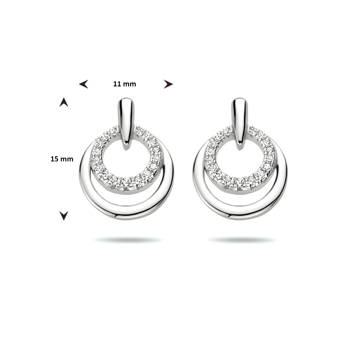 pendientes de botón de zirconia plata rodiada