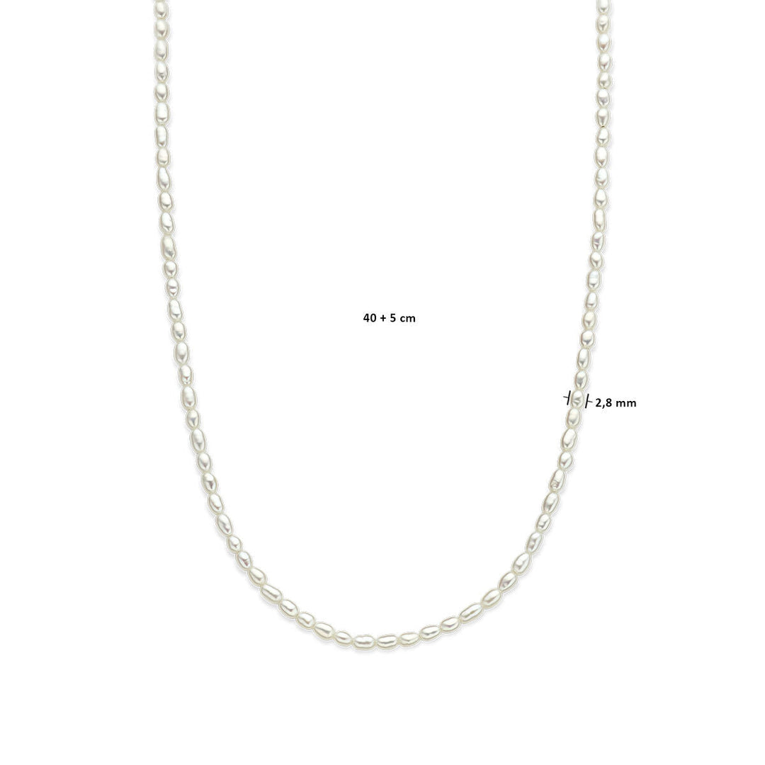 Zilveren ketting dames parels gerhodineerd